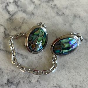 Vintage very   beautiful color Paua pawa sweater guard clip abalone